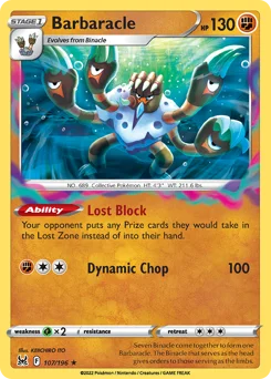 Barbaracle Pokemon card from Lost Origin, card number 107