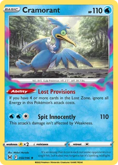 Cramorant Pokemon card from Lost Origin, card number 50