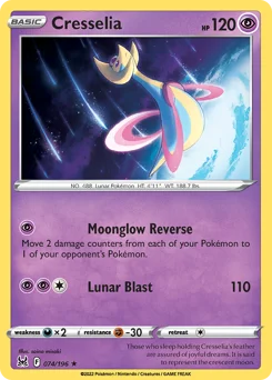 Cresselia Pokemon card from Lost Origin, card number 74