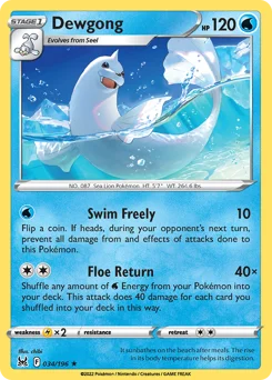Dewgong Pokemon card from Lost Origin, card number 34