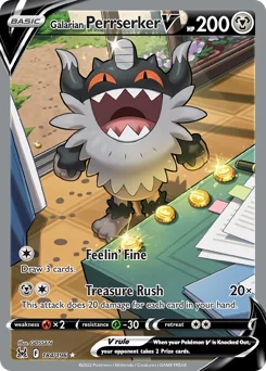 Galarian Perrserker V Pokemon card from Lost Origin, card number 184