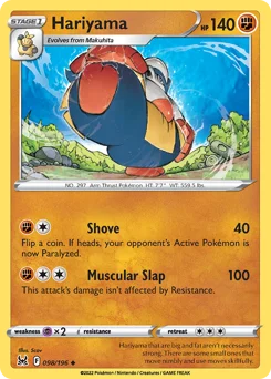 Hariyama Pokemon card from Lost Origin, card number 98