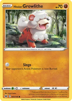 Hisuian Growlithe Pokemon card from Lost Origin, card number 83