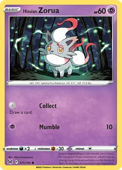 Hisuian Zorua Pokemon card from Lost Origin, card number 75