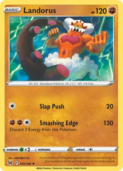 Landorus Pokemon card from Lost Origin, card number 105