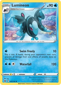 Lumineon Pokemon card from Lost Origin, card number 41
