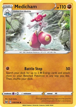 Medicham Pokemon card from Lost Origin, card number 100