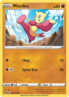 Mienfoo Pokemon card from Lost Origin, card number 103