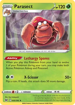 Parasect Pokemon card from Lost Origin, card number 5