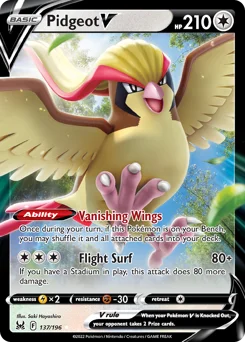 Pidgeot V Pokemon card from Lost Origin, card number 137