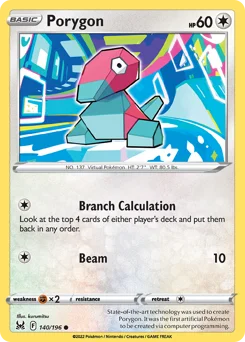 Porygon Pokemon card from Lost Origin, card number 140