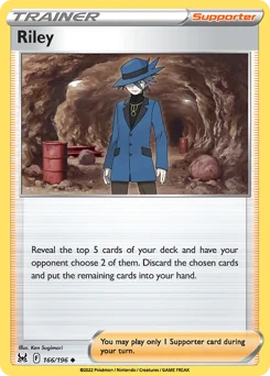 Riley Pokemon card from Lost Origin, card number 166