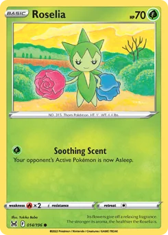 Roselia Pokemon card from Lost Origin, card number 14