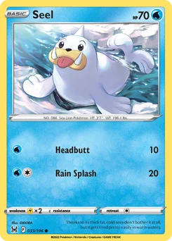 Seel Pokemon card from Lost Origin, card number 33