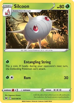 Silcoon Pokemon card from Lost Origin, card number 7