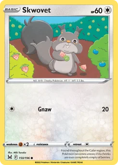 Skwovet Pokemon card from Lost Origin, card number 150