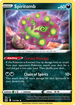 Spiritomb Pokemon card from Lost Origin, card number 117
