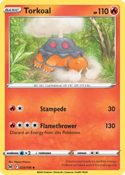 Torkoal Pokemon card from Lost Origin, card number 23