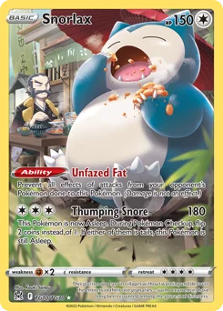 Snorlax Pokemon card from Lost Origin Trainer Gallery, card number TG10