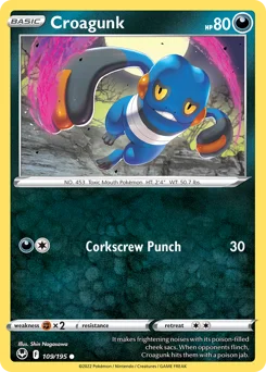 Croagunk Pokemon card from Silver Tempest, card number 109