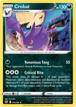 Crobat Pokemon card from Silver Tempest, card number 105