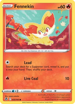Fennekin Pokemon card from Silver Tempest, card number 25