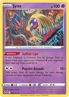 Jynx Pokemon card from Silver Tempest, card number 62