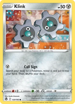 Klink Pokemon card from Silver Tempest, card number 123