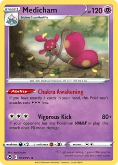 Medicham Pokemon card from Silver Tempest, card number 73