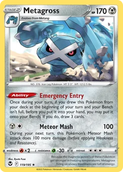 Metagross Pokemon card from Silver Tempest, card number 119