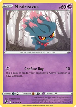 Misdreavus Pokemon card from Silver Tempest, card number 63