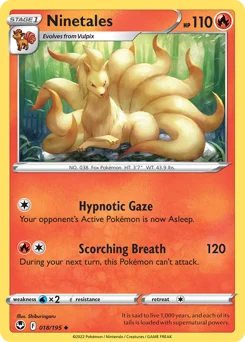 Ninetales Pokemon card from Silver Tempest, card number 18