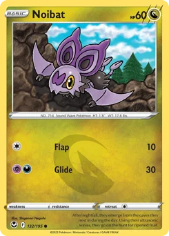 Noibat Pokemon card from Silver Tempest, card number 132