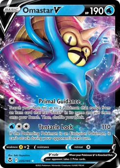 Omastar V Pokemon card from Silver Tempest, card number 35