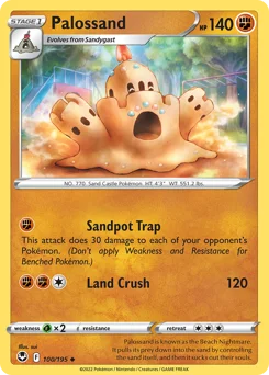 Palossand Pokemon card from Silver Tempest, card number 100