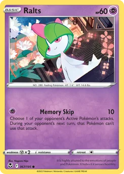 Ralts Pokemon card from Silver Tempest, card number 67