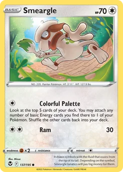 Smeargle Pokemon card from Silver Tempest, card number 137