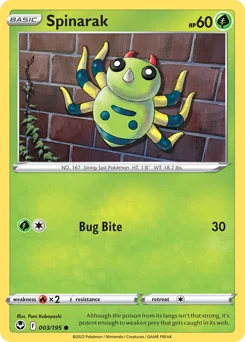 Spinarak Pokemon card from Silver Tempest, card number 3