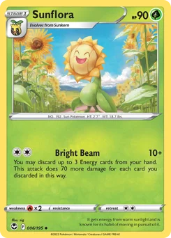 Sunflora Pokemon card from Silver Tempest, card number 6