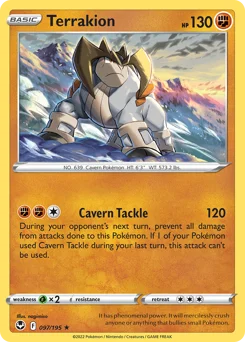 Terrakion Pokemon card from Silver Tempest, card number 97