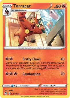 Torracat Pokemon card from Silver Tempest, card number 31