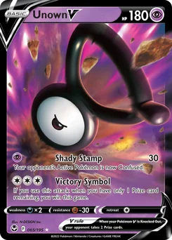 Unown V Pokemon card from Silver Tempest, card number 65