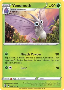 Venomoth Pokemon card from Silver Tempest, card number 2
