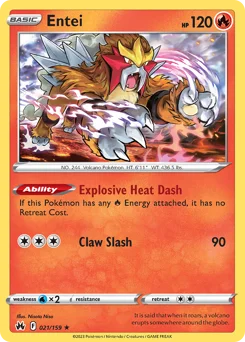 Entei Pokemon card from Crown Zenith, card number 21