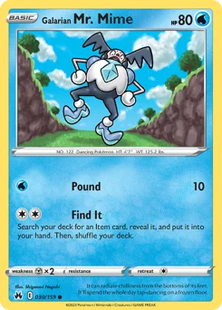 Galarian Mr. Mime Pokemon card from Crown Zenith, card number 30