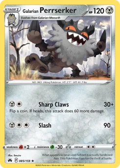 Galarian Perrserker Pokemon card from Crown Zenith, card number 85