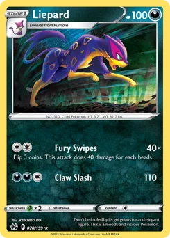 Liepard Pokemon card from Crown Zenith, card number 78