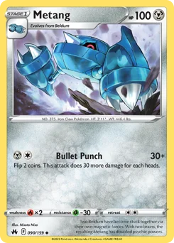 Metang Pokemon card from Crown Zenith, card number 90