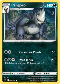 Pangoro Pokemon card from Crown Zenith, card number 80