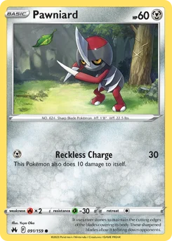 Pawniard Pokemon card from Crown Zenith, card number 91